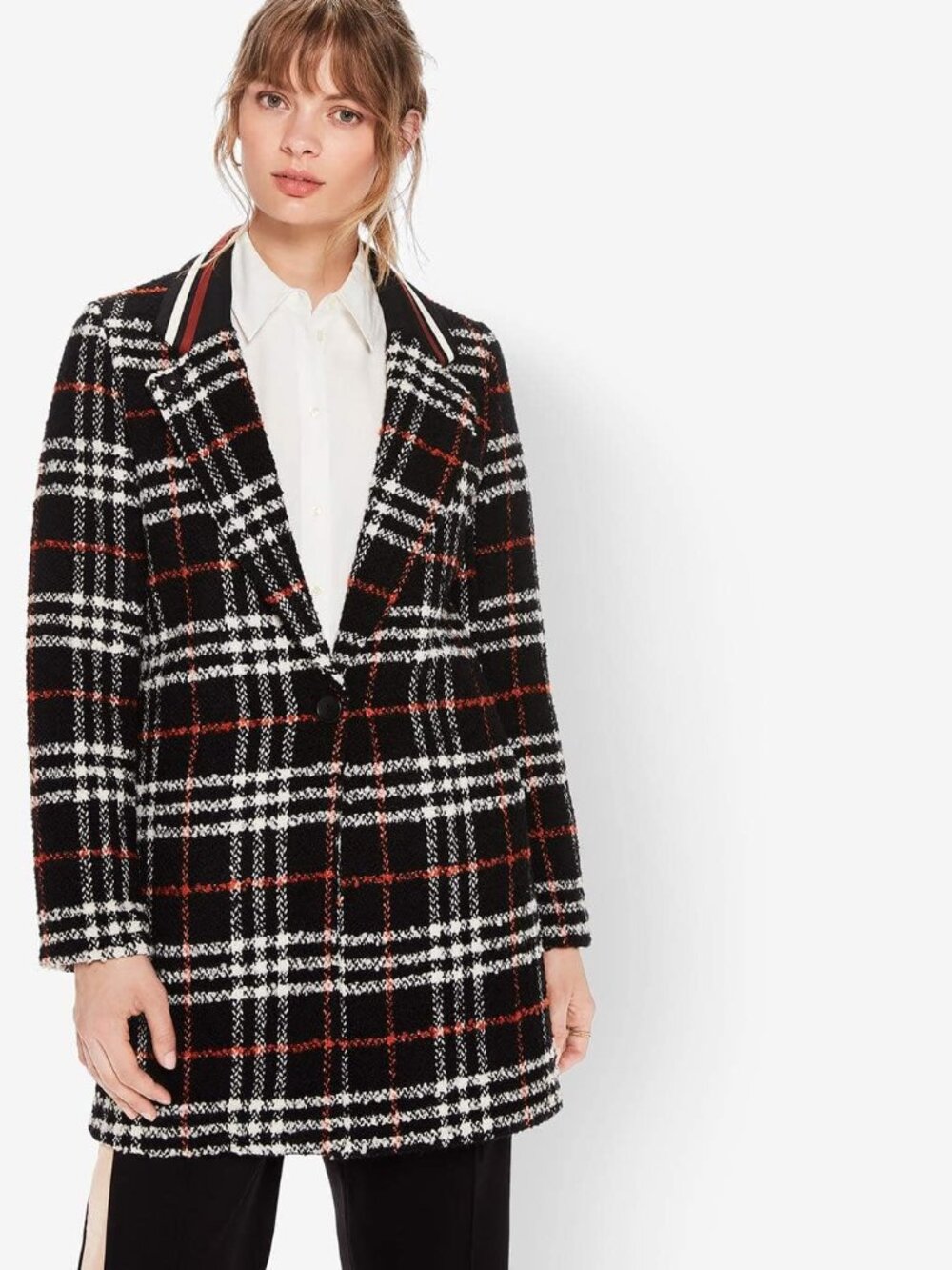 Scotch Soda Plaid Women's Black Orange White Wool Blend Preppy Jacket Coat sz L